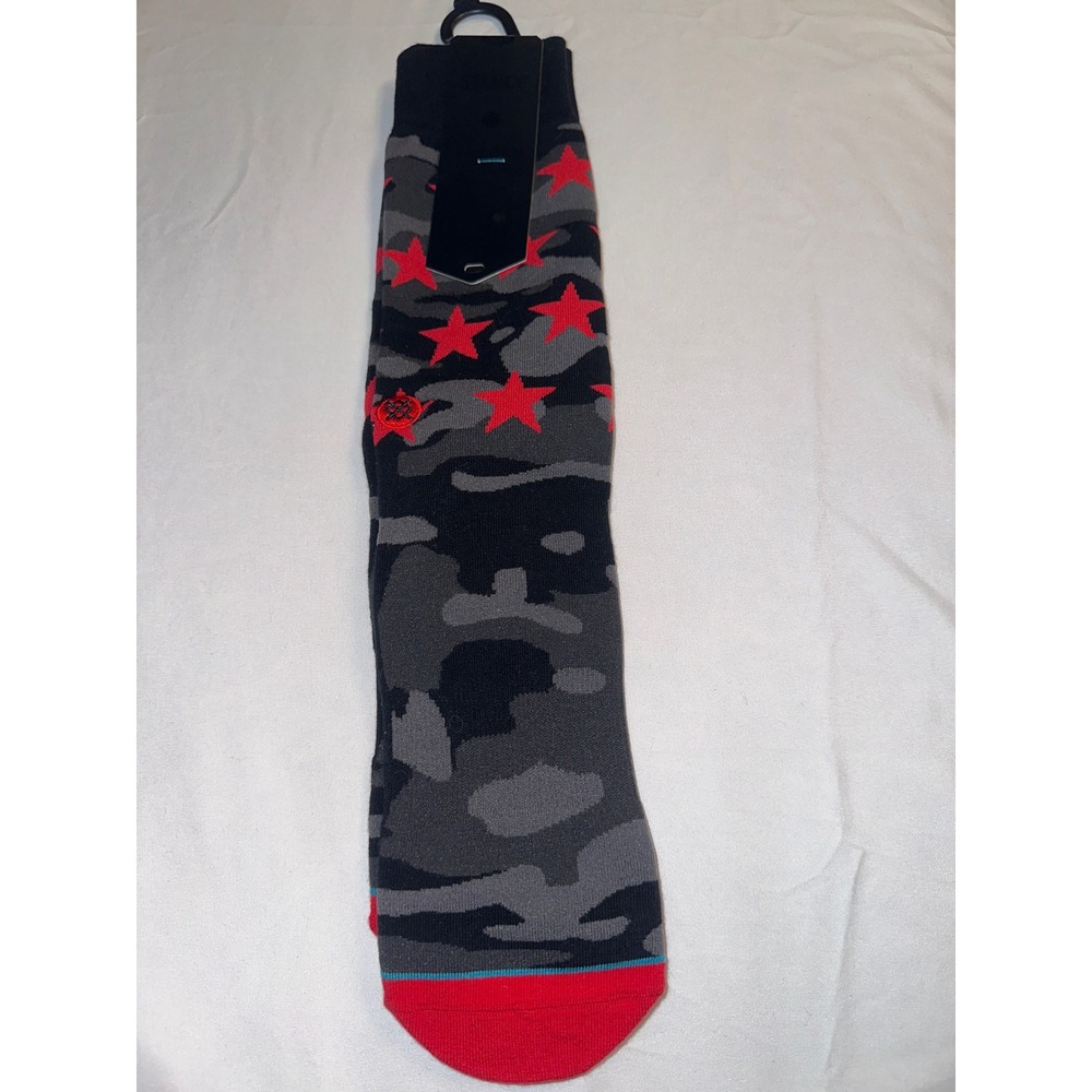 Stance Anthem Battalion Crew Socks Mens L Black Grey Camo Red Stars M545D16BAL